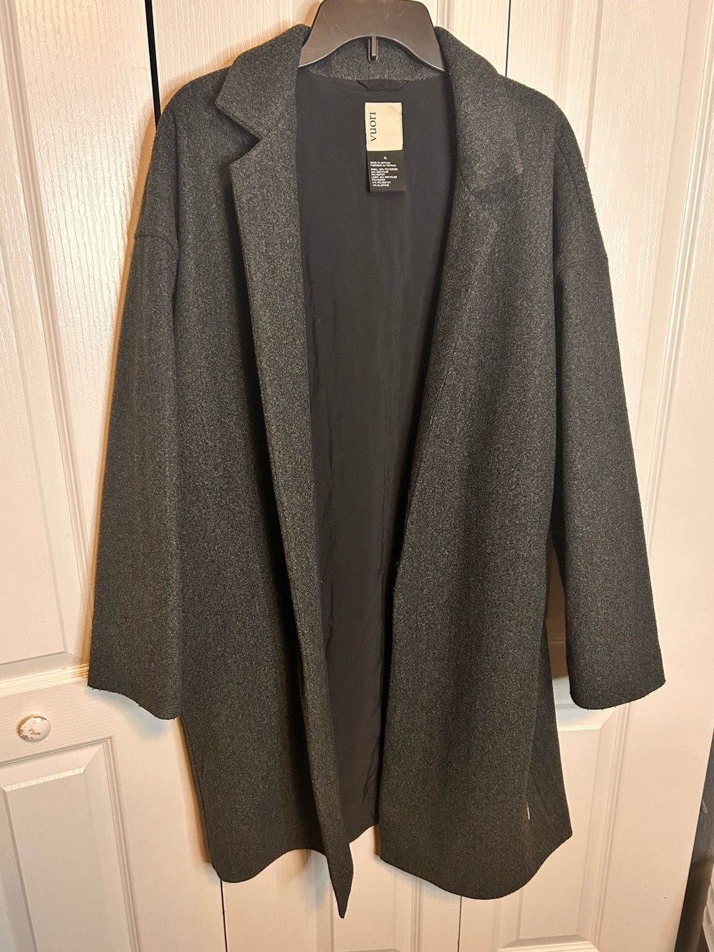 Vouri Women’s Size XL Soho Meton Open-Front Collared Trench Coat Dark Gray Lined